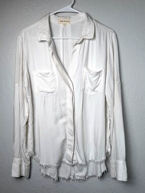 Cloth & Stone Soft Long Sleeve Blouse, Roll Tab Sleeves, Raw Hem, Size Large
